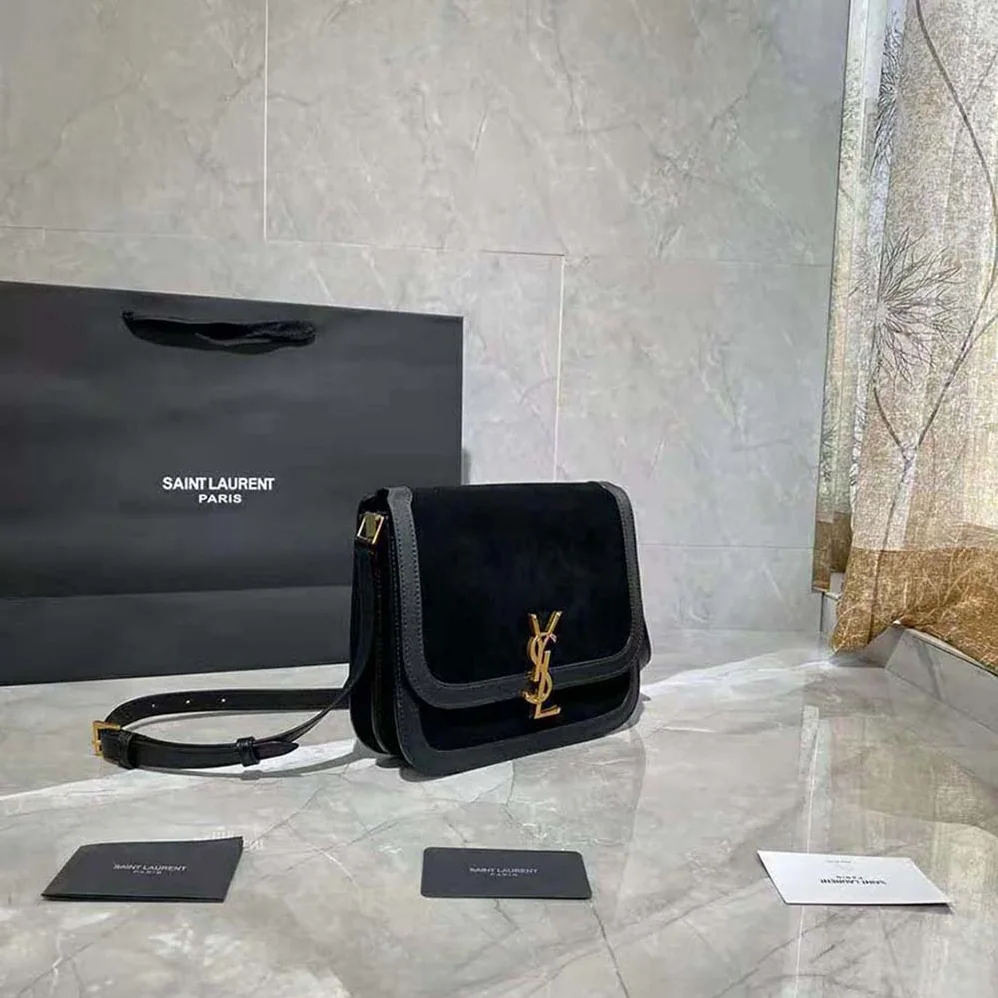 Saint Laurent YSL Solferino Medium Soft Satchel in Bsuede and Smooth Leather for Women Saint Laurent YSL Solferino Medium Soft Satchel in Bsuede and Smooth Leather for Women