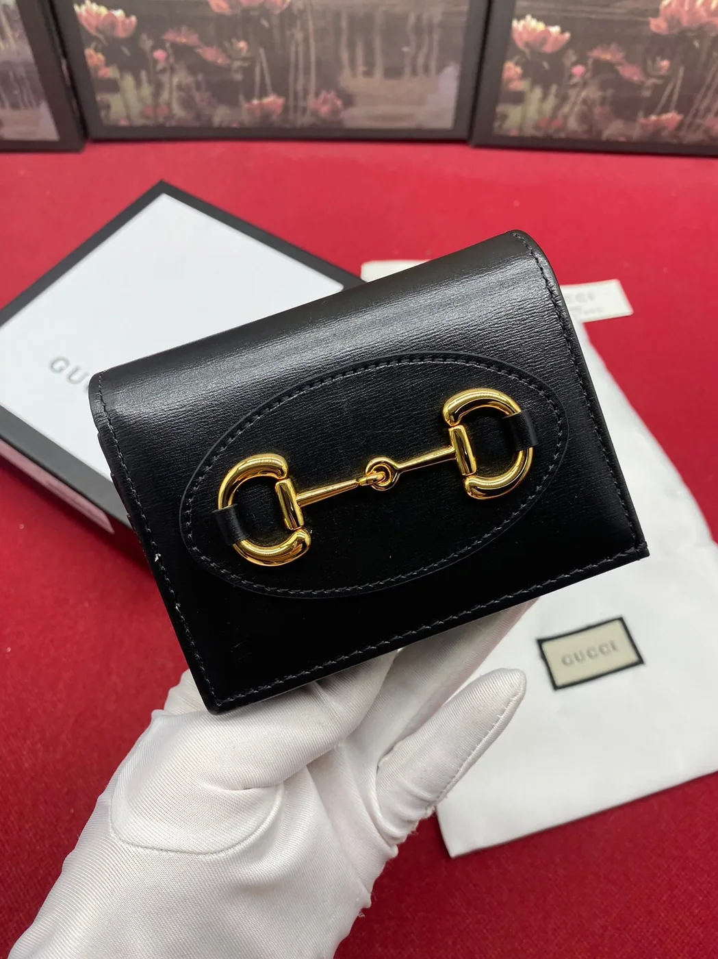 Gucci Horsebit 1955 Card Case Wallet Black Wallet / GG for Women Gucci Horsebit 1955 Card Case Wallet Black Wallet / GG for Women