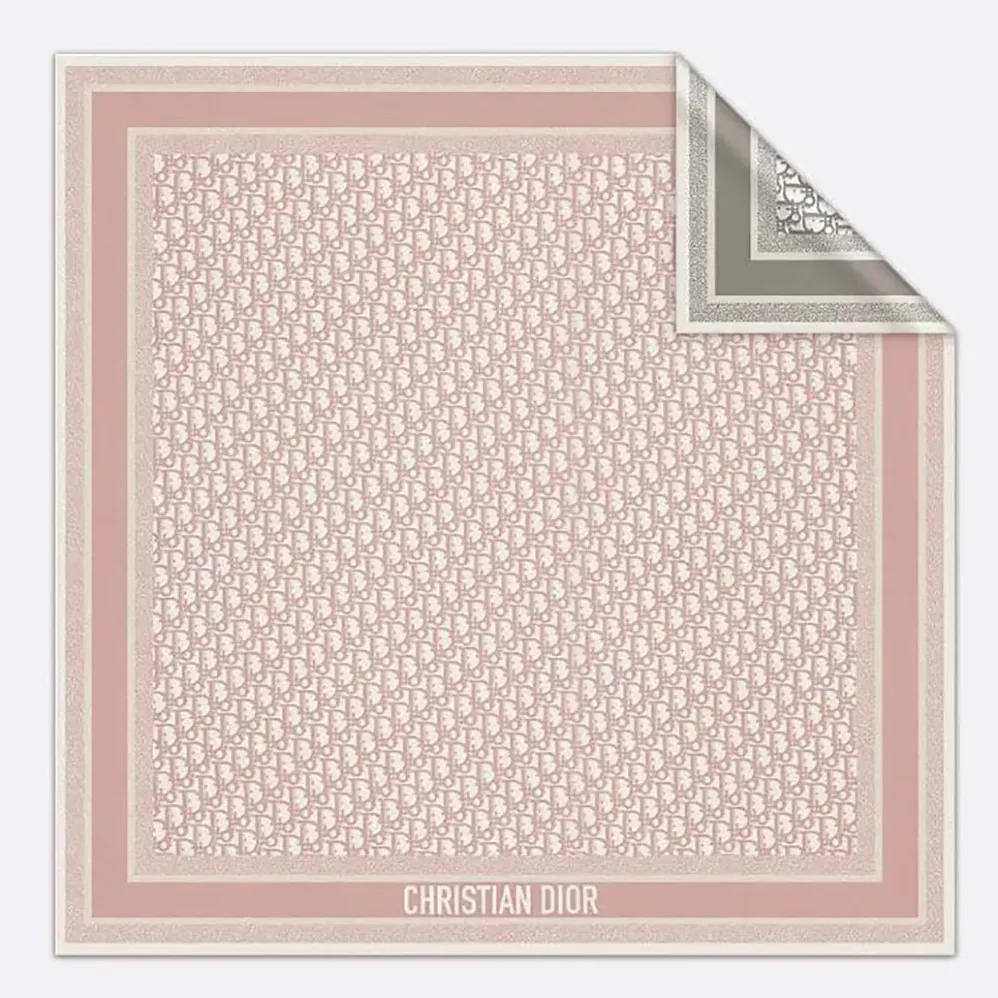 Dior Oblique Diortwin 90 Square Scarf Rose Des Vents and Gray Silk Twill for Unisex Dior Oblique Diortwin 90 Square Scarf Rose Des Vents and Gray Silk Twill for Unisex