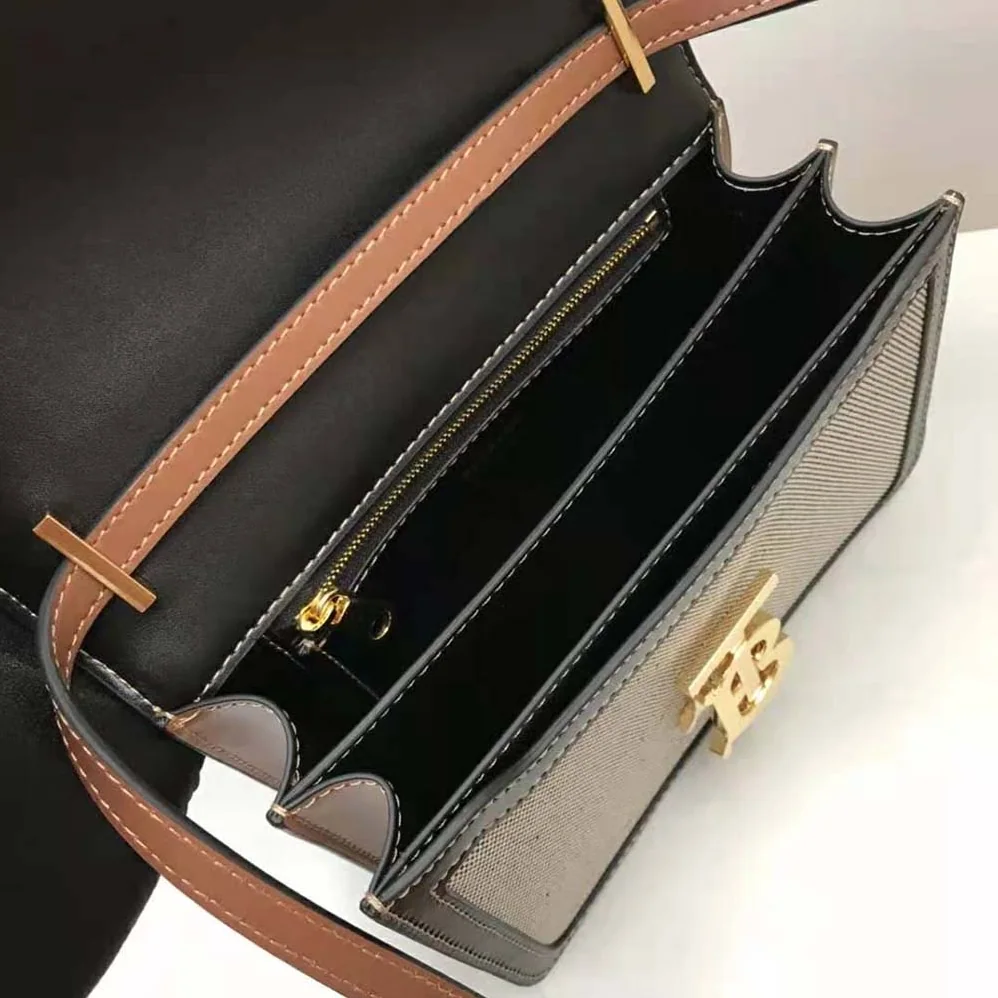 Burberry Small Tri-tone Canvas and Leather TB Bag for Women in Black Burberry Small Tri-tone Canvas and Leather TB Bag for Women in Black