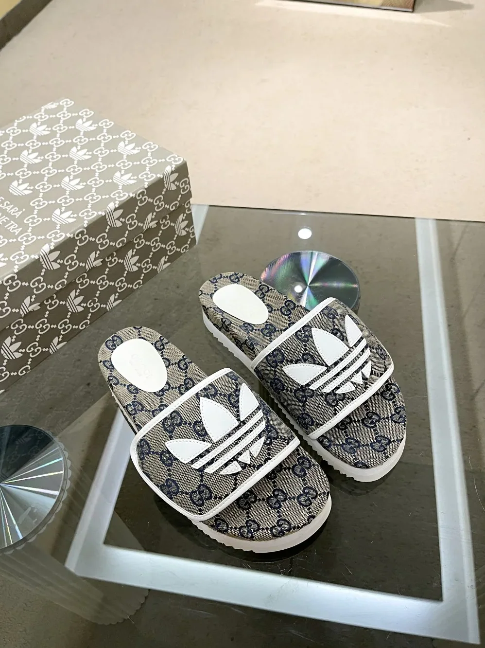 Gucci x Adidas GG Platform Sandal Grey for Women Gucci x Adidas GG Platform Sandal Grey for Women