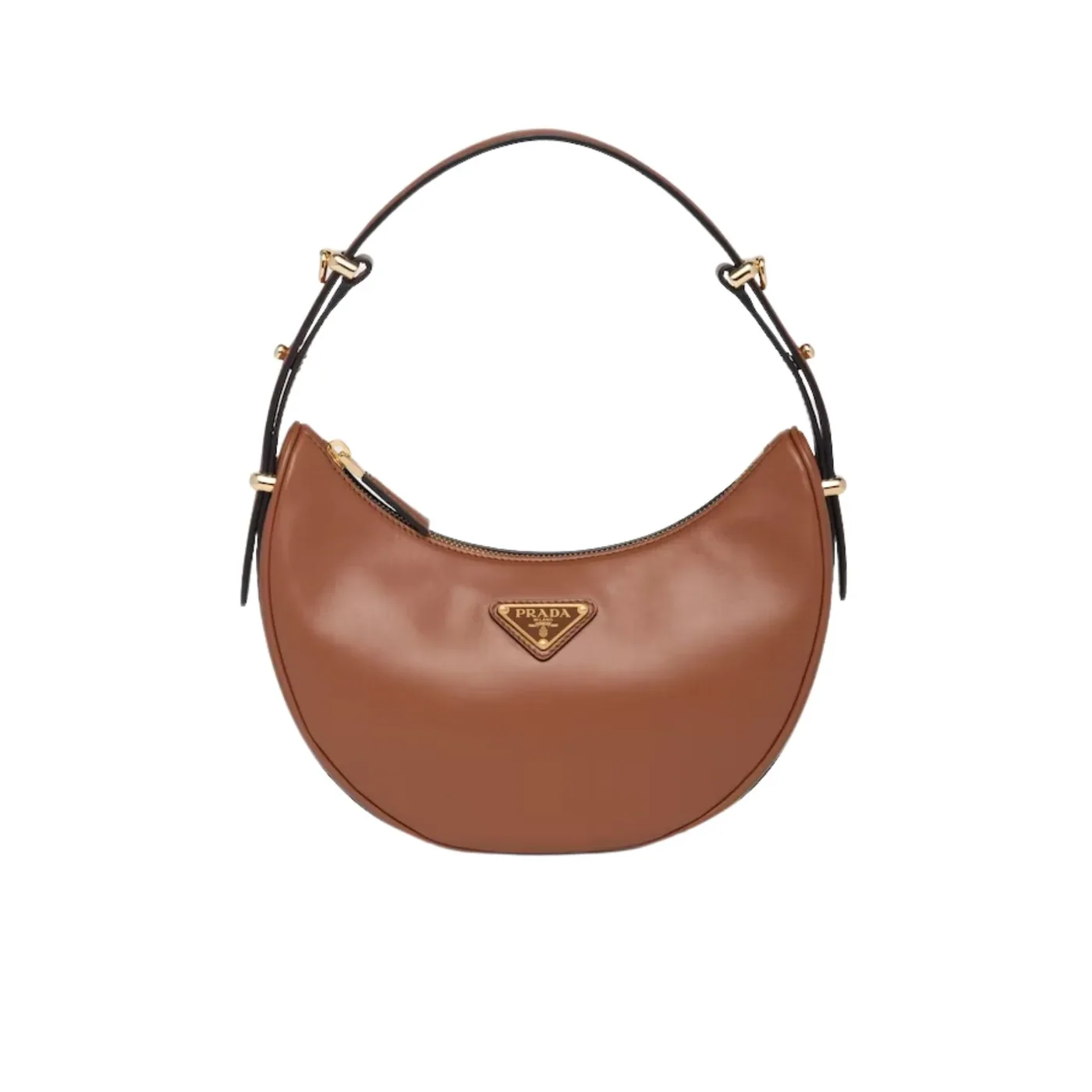 Prada Arqué Leather Shoulder Cognac Bag 1BC194_ASK_F0XUG_V_OOO- / 8.8 Inches