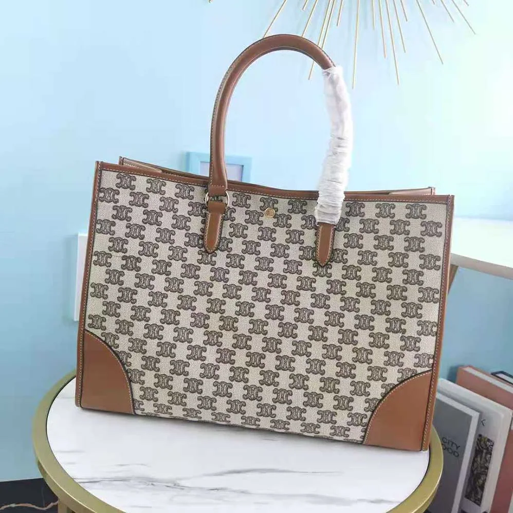 Celine Horizontal Cabas in Textile with Triomphe Embroidery for Women in Brown Celine Horizontal Cabas in Textile with Triomphe Embroidery for Women in Brown