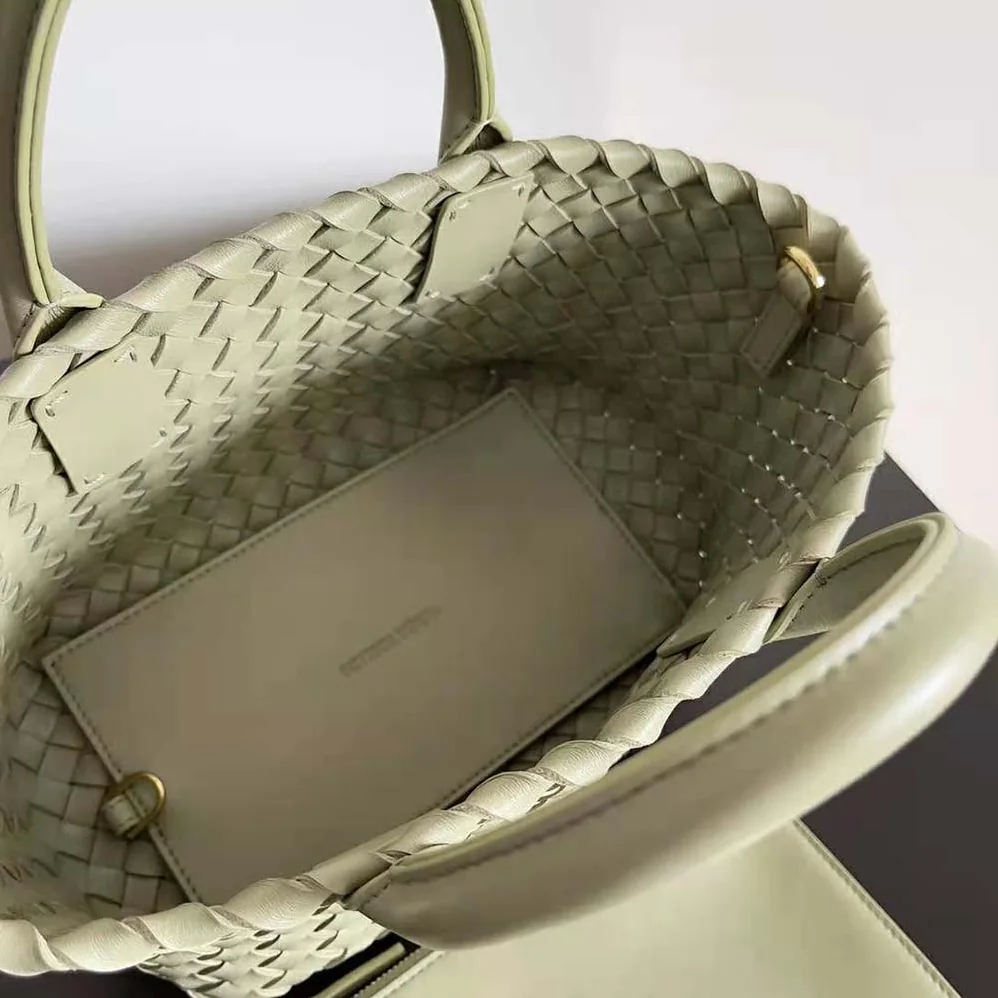 Bottega Veneta Mini Cabat Intreccio Leather Tote Bag with Detachable Strap for Women in Dark Green