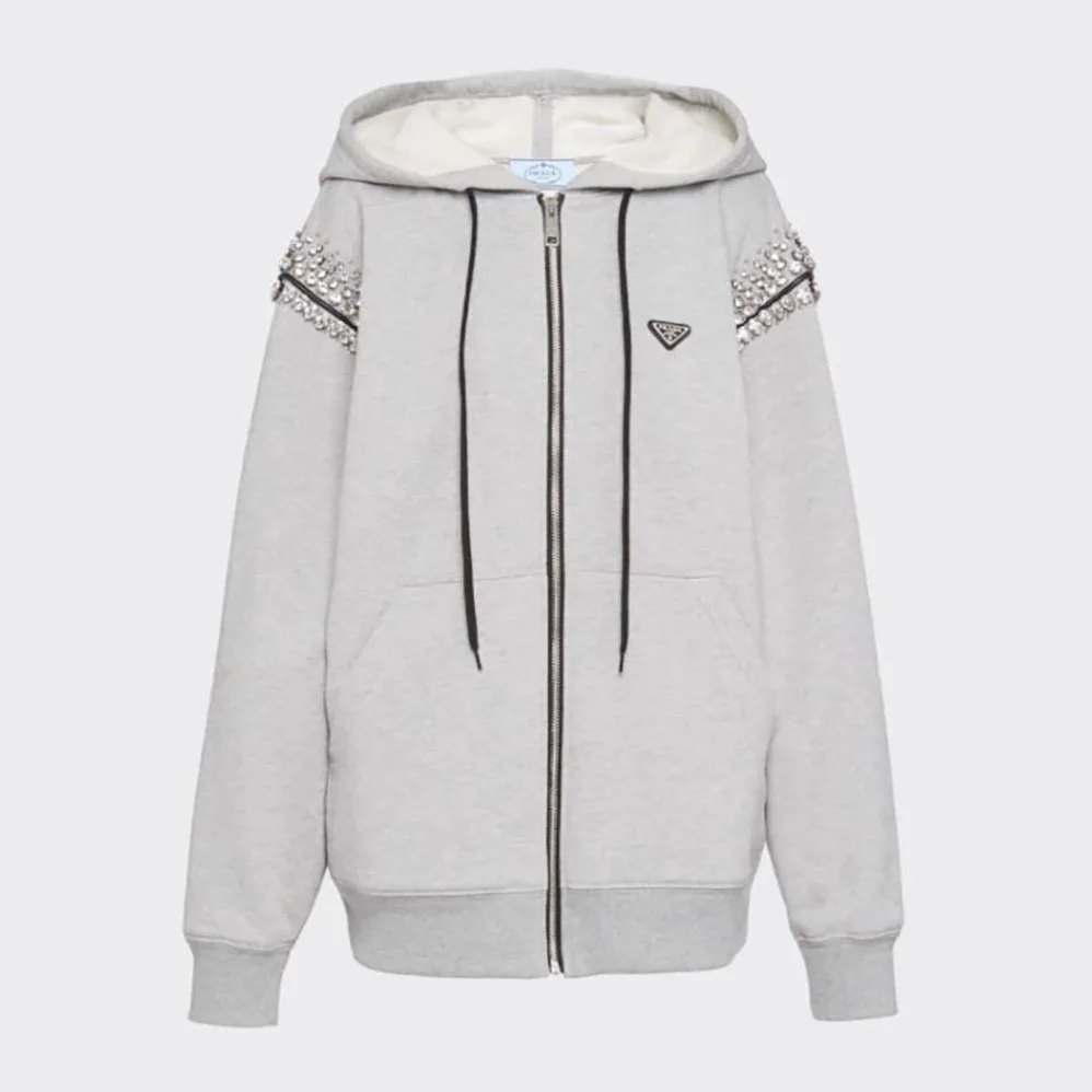 Prada Oversized Studded Hoodie for Women in Silver