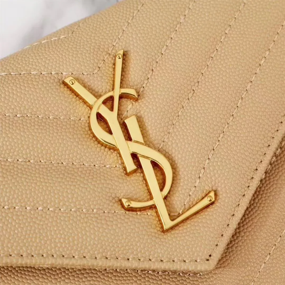 Saint Laurent YSL Medium Monogram Envelope Chain Wallet Gold Hardware in Sandy Saint Laurent YSL Medium Monogram Envelope Chain Wallet Gold Hardware in Sandy