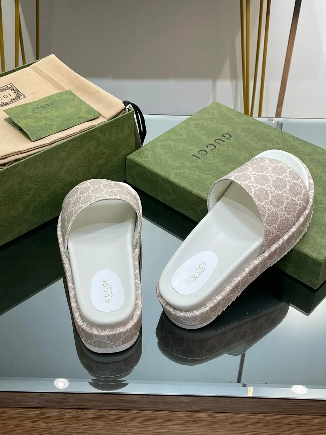 Gucci Jumbo Gg Platform Slide Sandal Light Green