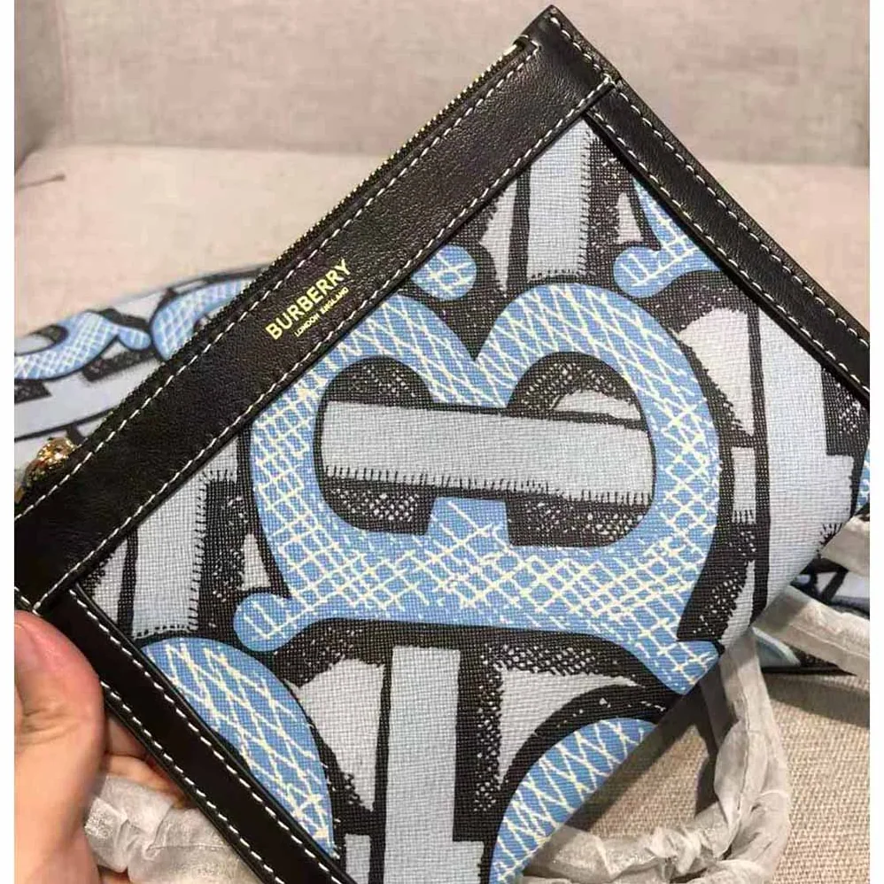 Burberry Mini Monogram Print E-canvas Beach Tote for Women in Blue Burberry Mini Monogram Print E-canvas Beach Tote for Women in Blue
