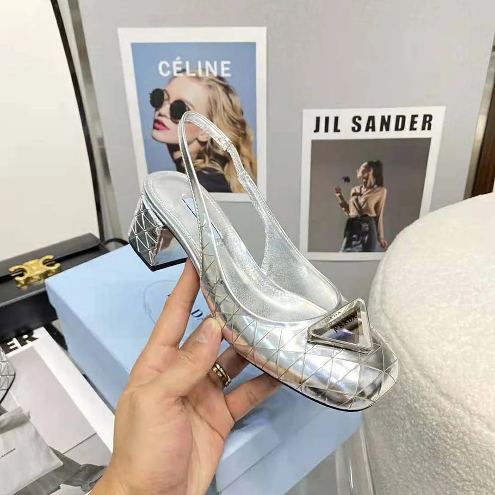 Prada Metallic Leather Slingback Pumps in 45mm Heel Height for Women in Silver