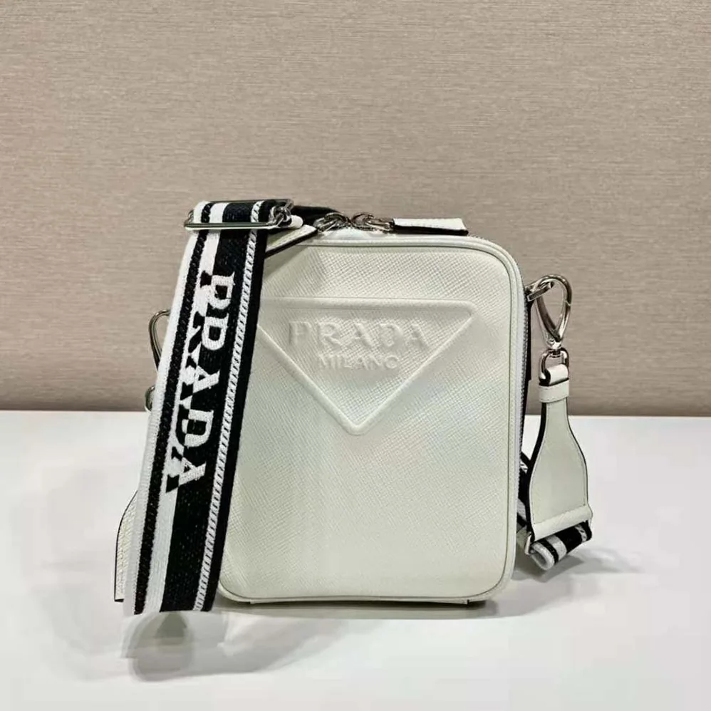 Prada Saffiano Leather Shoulder Bag with Sleek for Men in White Prada Saffiano Leather Shoulder Bag with Sleek for Men in White
