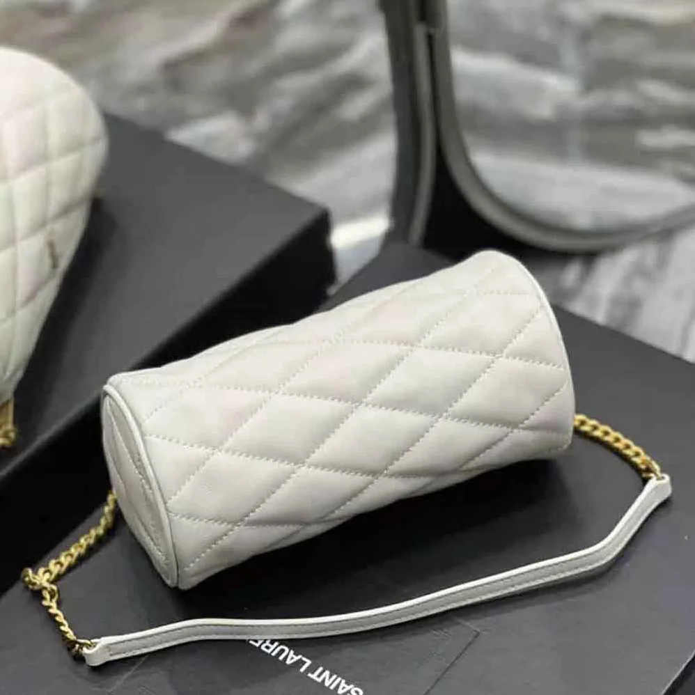 Saint Laurent YSL Sade Mini Tube Bag in Quilted Lambskin for Women in White