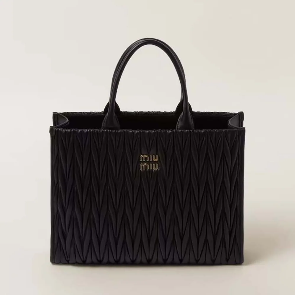 Miu Miu Matelassé Nappa Leather Tote for Women in Black