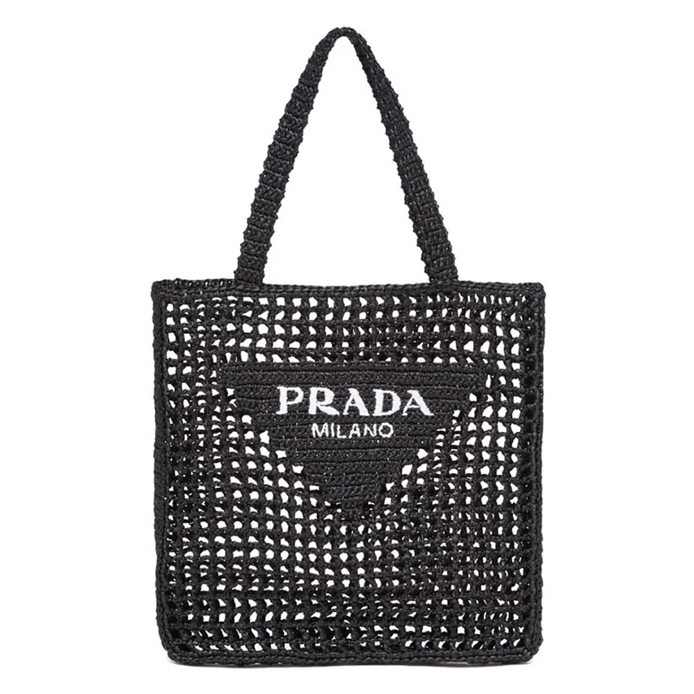Prada Raffia Tote Bag for Women in Black Prada Raffia Tote Bag for Women in Black
