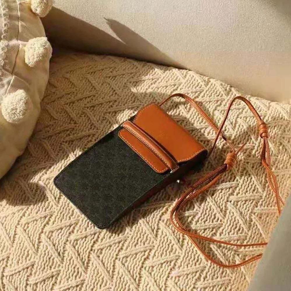 Celine Phone Pouch with Flap in Triomphe Canvas and Lambskin for Women in Brown