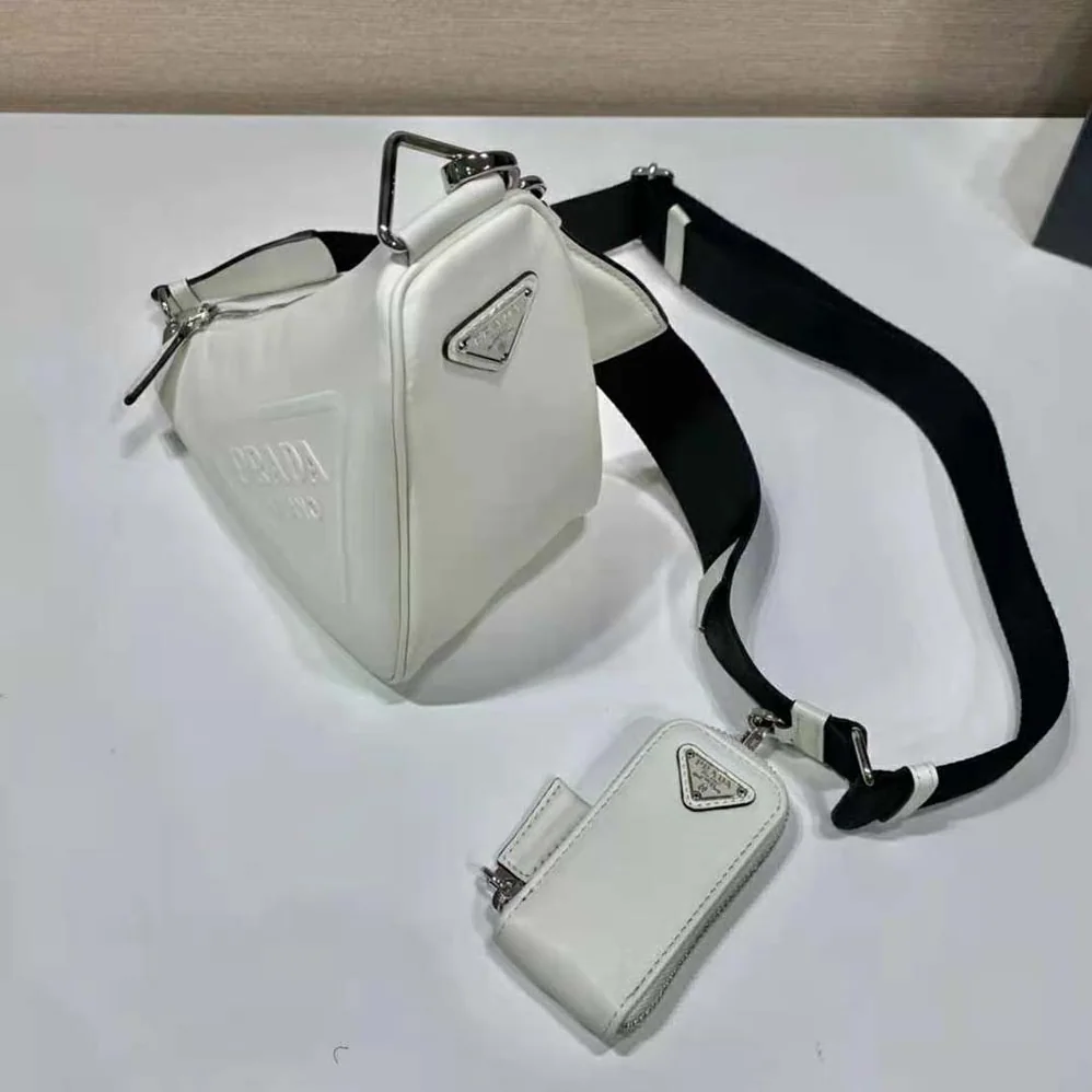 Prada Leather Triangle Shoulder Bag for Women in White