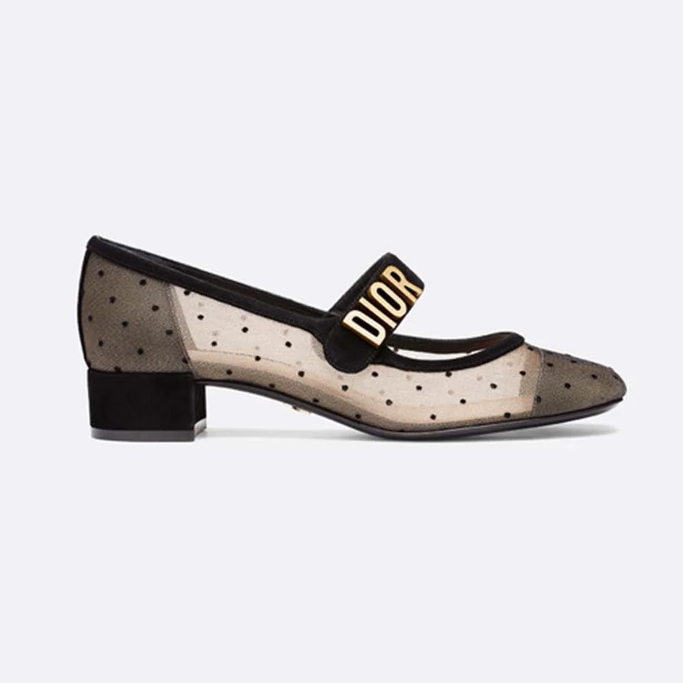 Dior Dior Baby-D Ballet Pump in Black Dotted Swiss 3 cm Heel for Women Dior Dior Baby-D Ballet Pump in Black Dotted Swiss 3 cm Heel for Women
