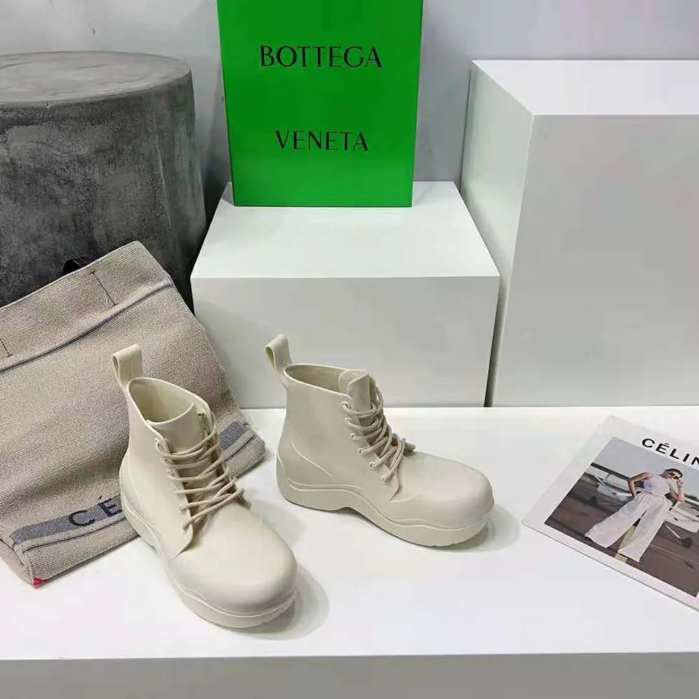 Bottega Veneta Puddle Lace-Up Ankle Boot for Unisex in White Bottega Veneta Puddle Lace-Up Ankle Boot for Unisex in White