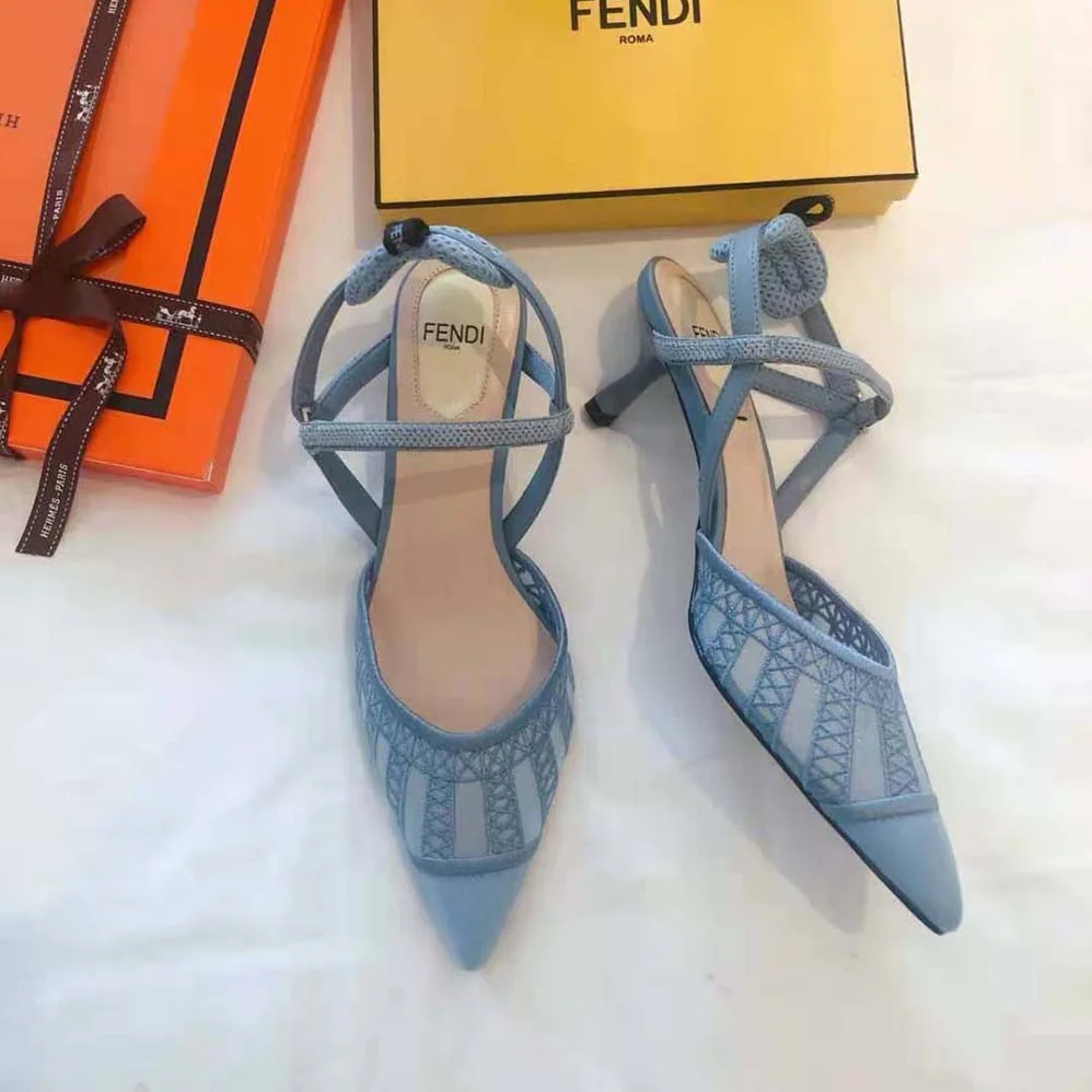 Fendi Colibri Lite Light Blue Micromesh High for Women in heeled Slingbacks Fendi Colibri Lite Light Blue Micromesh High for Women in heeled Slingbacks