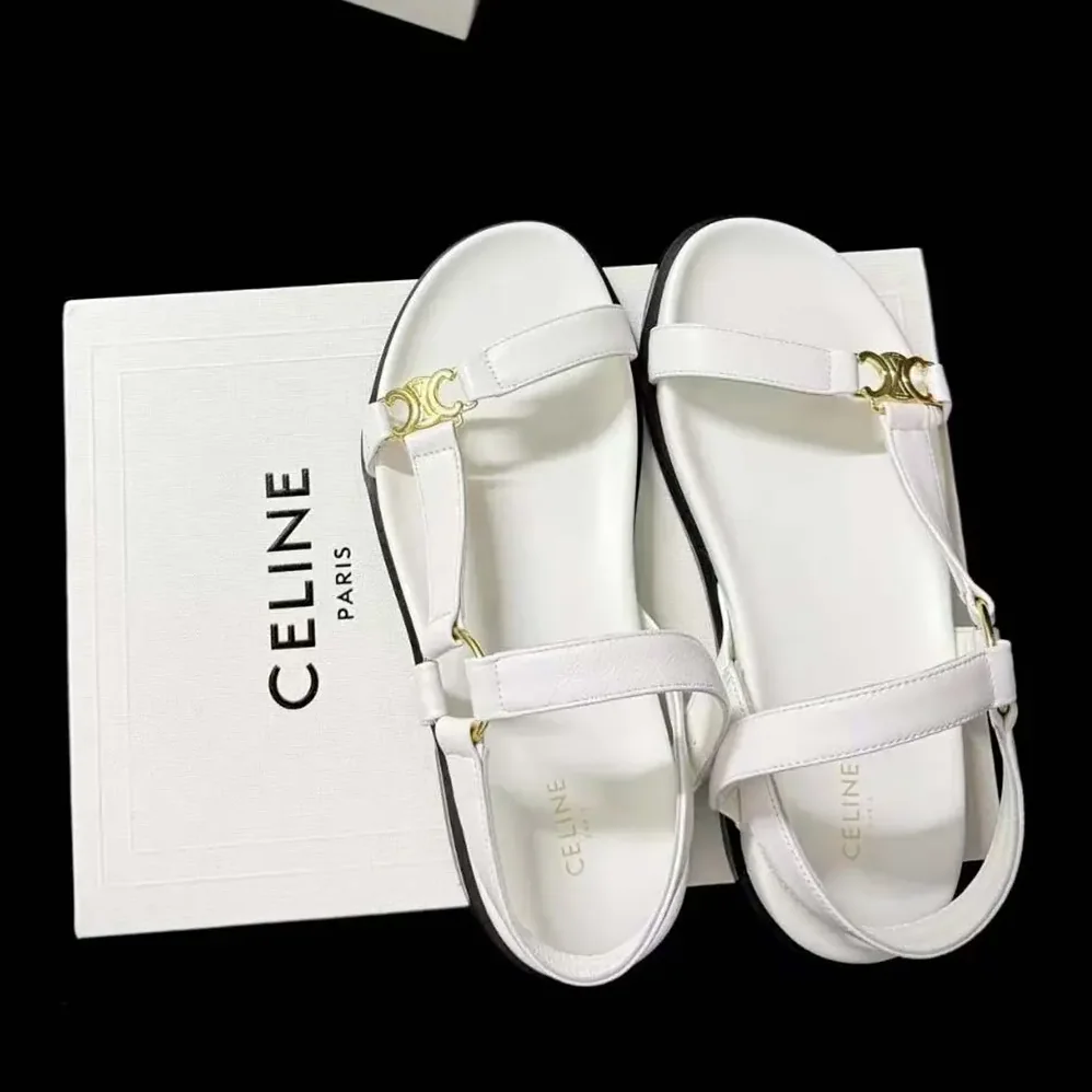 Celine Maud Sandal with Triomphe in Calfskin for Women in White Celine Maud Sandal with Triomphe in Calfskin for Women in White