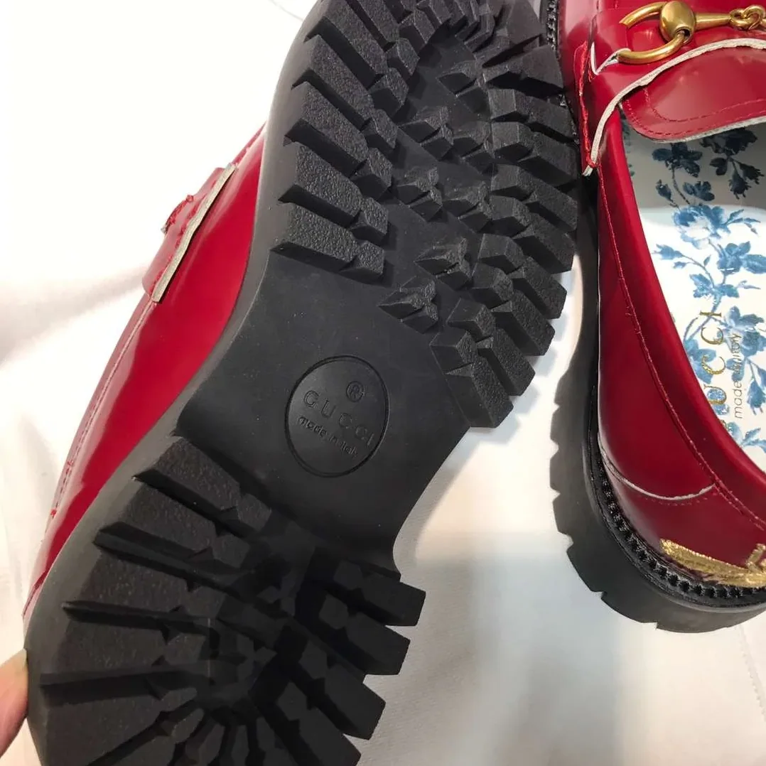 Gucci Lug Sole Horsebit Accent Loafers Red Gucci Lug Sole Horsebit Accent Loafers Red
