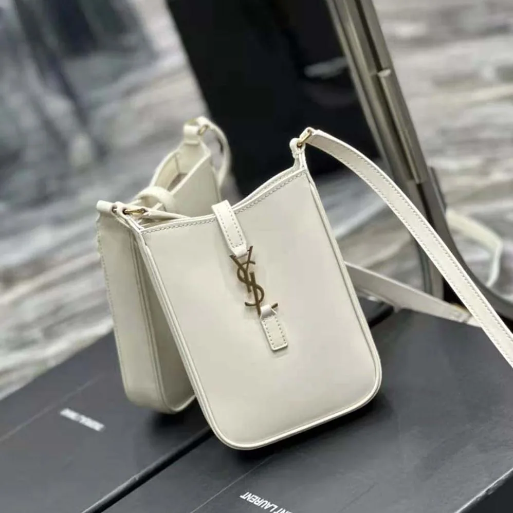 Saint Laurent YSL Le 5 à 7 Mini Vertical in Shiny Leather for Women in White Saint Laurent YSL Le 5 à 7 Mini Vertical in Shiny Leather for Women in White