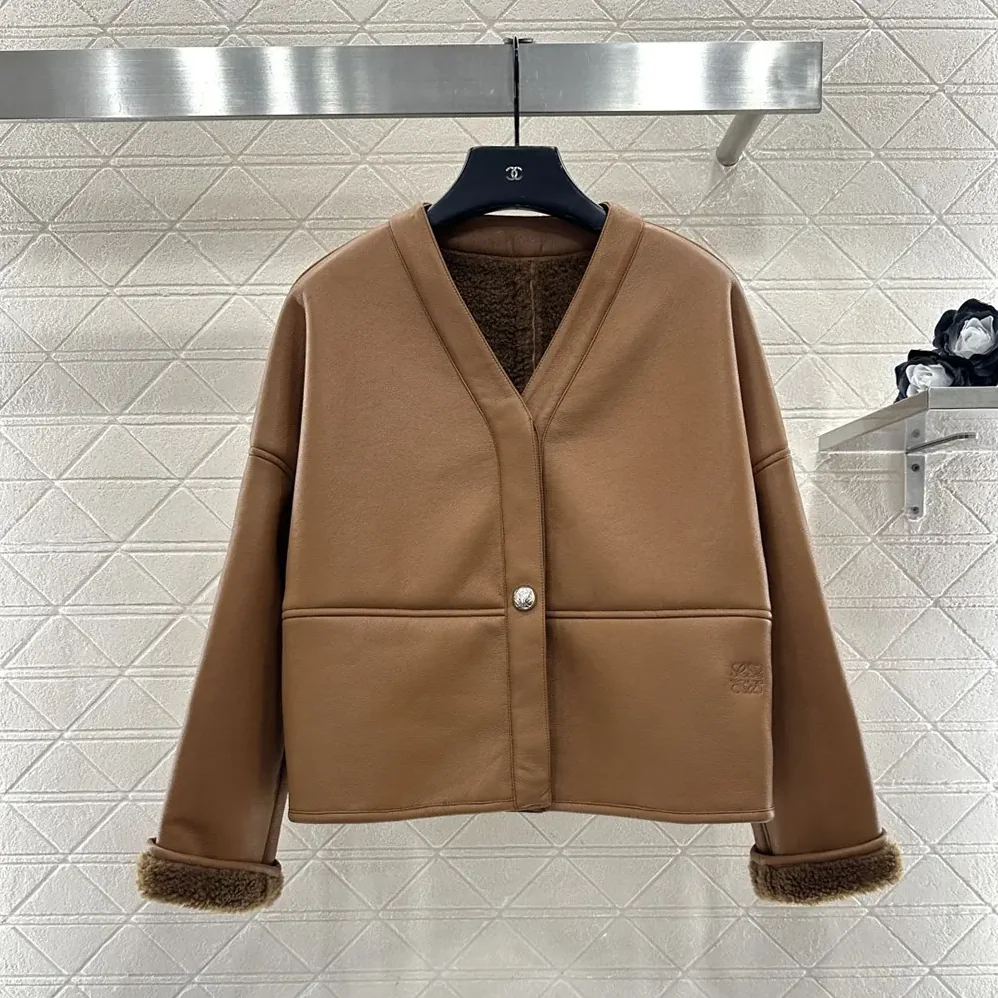 Loewe Pebble Cardigan in Shearling for Women in Brown Loewe Pebble Cardigan in Shearling for Women in Brown