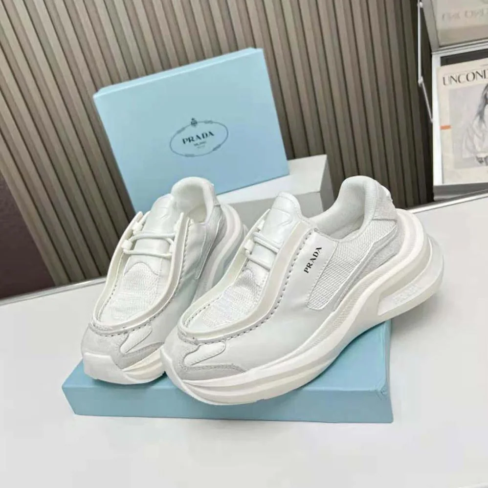 Prada Systeme Brushed Leather Sneakers with Bike Fabric and Suede Elements for Men in White
