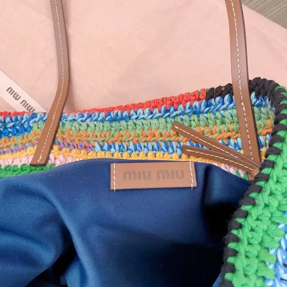 Miu Miu Crochet Tote Bag for Women in Multicolored Miu Miu Crochet Tote Bag for Women in Multicolored
