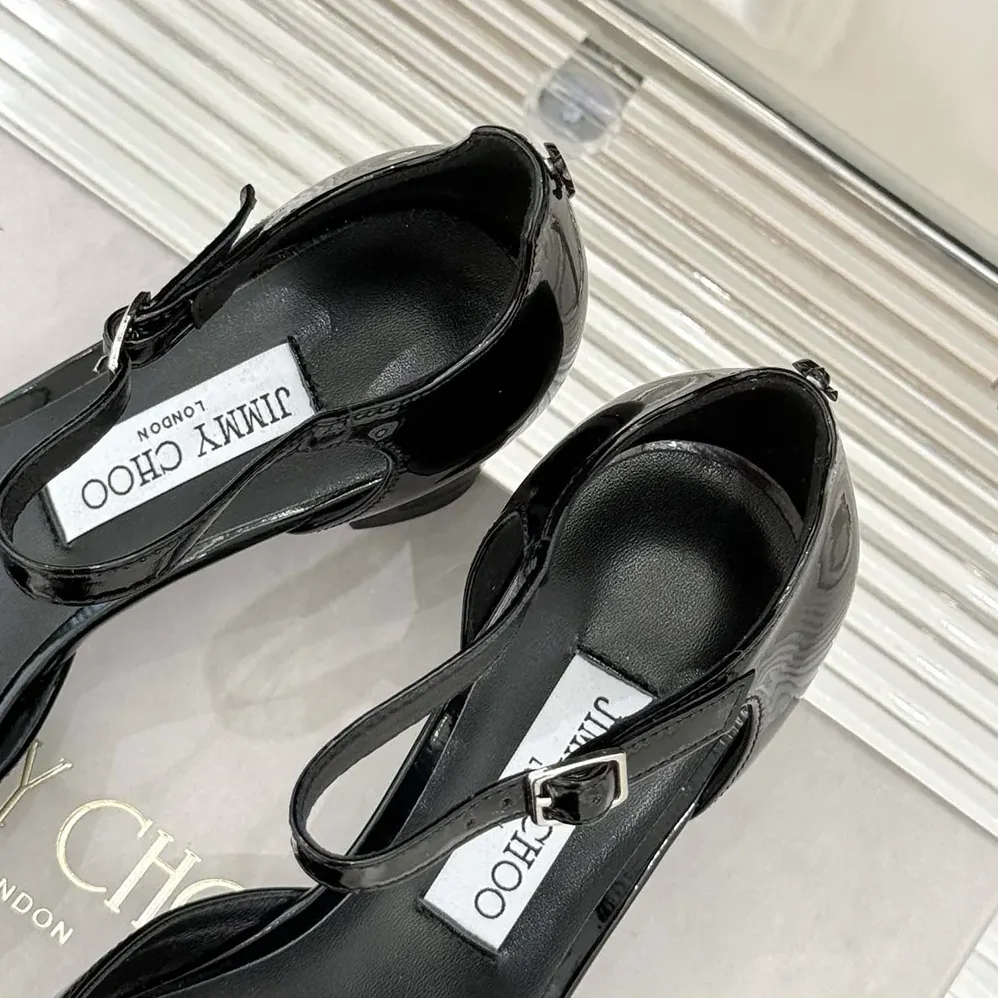 Jimmy Choo Pixie Block Heel 45 Black Patent Leather Pumps for Women Jimmy Choo Pixie Block Heel 45 Black Patent Leather Pumps for Women