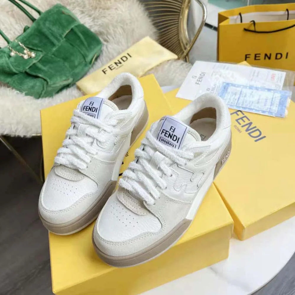Fendi Match White Suede Low Tops for Unisex Fendi Match White Suede Low Tops for Unisex