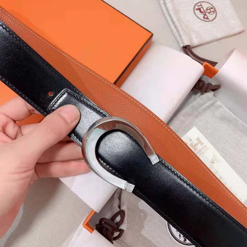 Hermes Luck Belt Buckle & Reversible Leather Strap 38 mm for Men in Orange