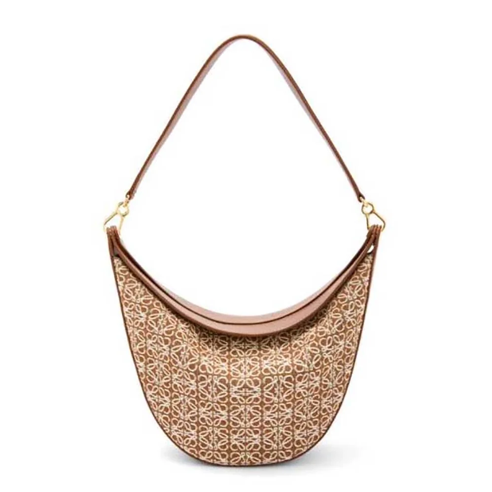 Loewe Luna Bag in Anagram Jacquard and Classic Calfskin for Women in Brown