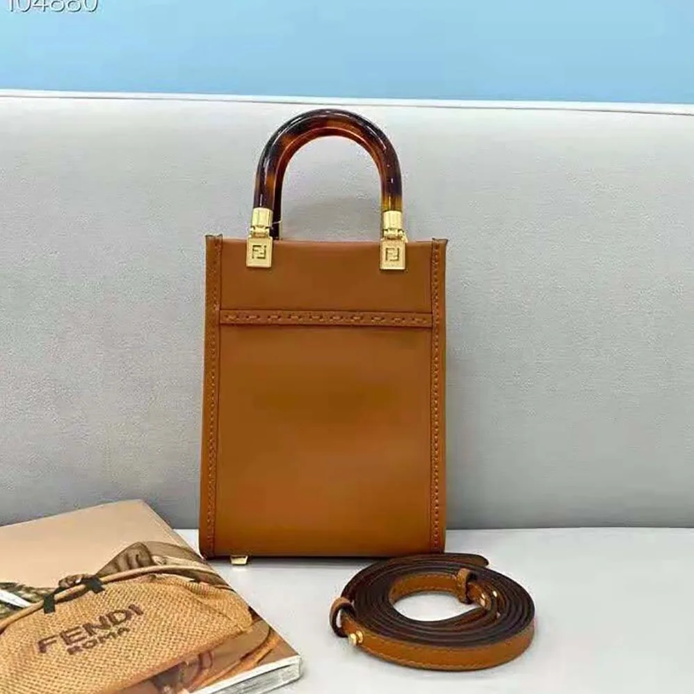 Fendi Mini Sunshine Shopper Dark Brown Leather Mini for Women in bag Fendi Mini Sunshine Shopper Dark Brown Leather Mini for Women in bag