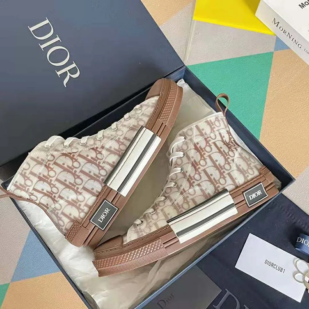 Dior B23 High-Top Sneaker Coffee Dior Oblique Canvas for Men