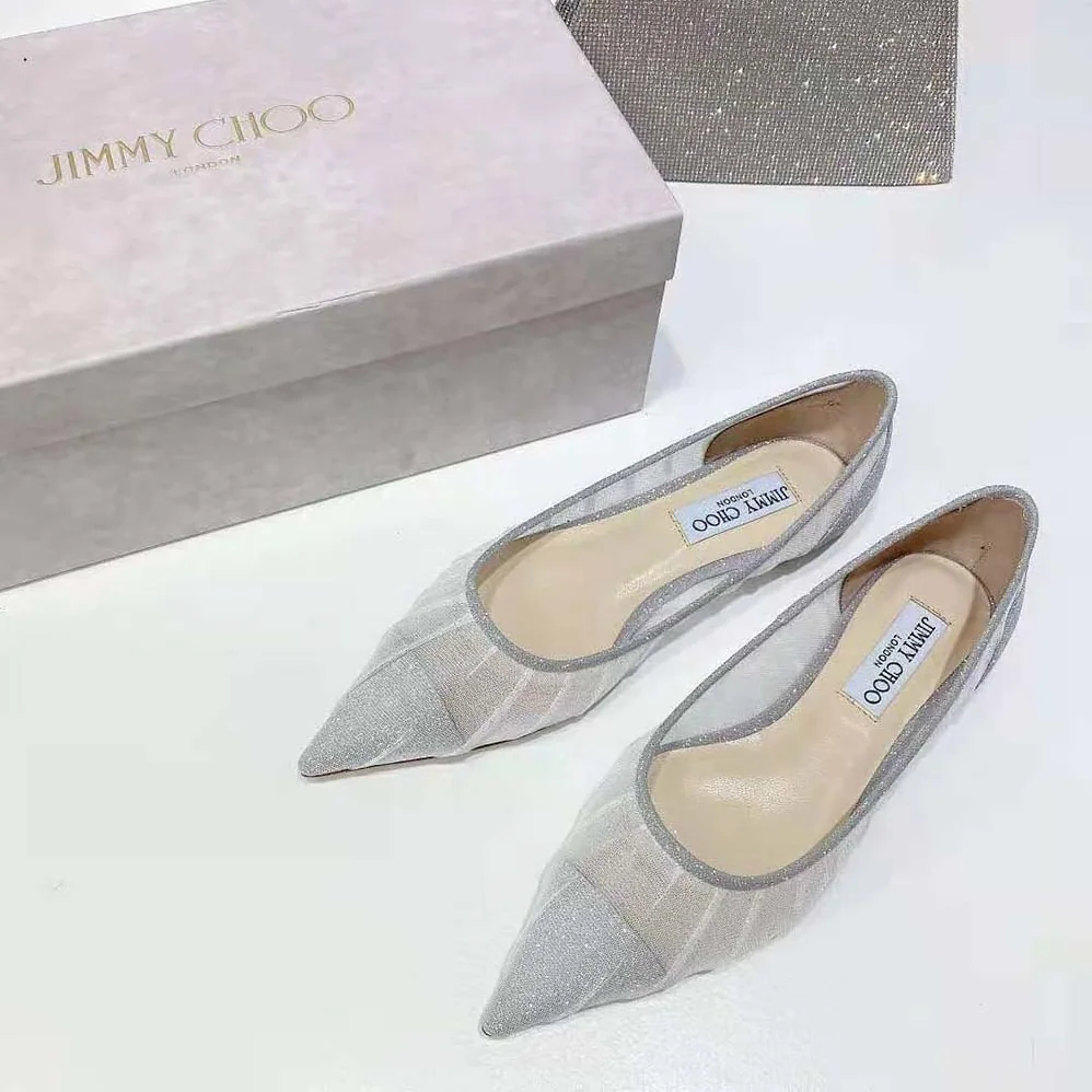 Jimmy Choo Love Flat Metallic Silver Glitter Fabric Flats for Women Jimmy Choo Love Flat Metallic Silver Glitter Fabric Flats for Women