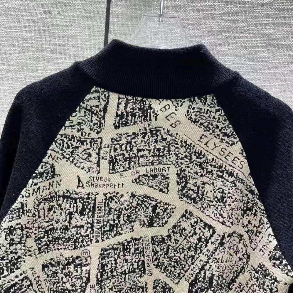Dior Bomber Jacket Beige and Black Technical Virgin Wool Knit with Plan de Paris Motif for Women