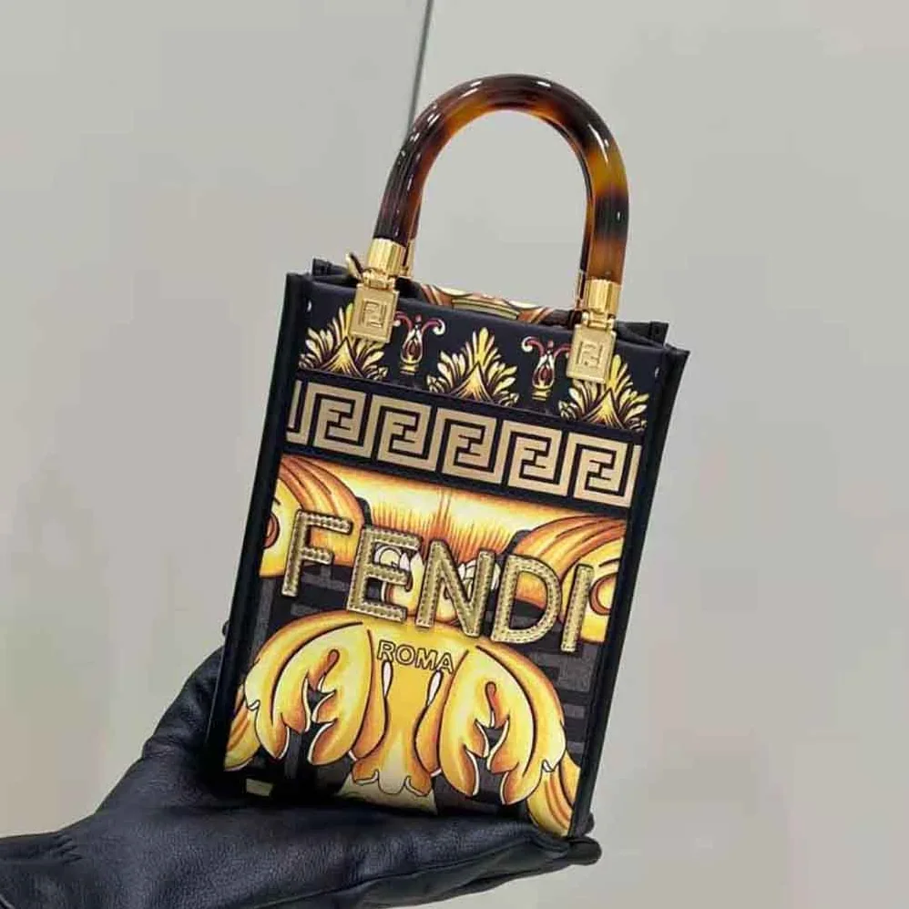 Fendi Mini Sunshine Shopper Fendace Printed FF Leather Mini Bag for Women Fendi Mini Sunshine Shopper Fendace Printed FF Leather Mini Bag for Women