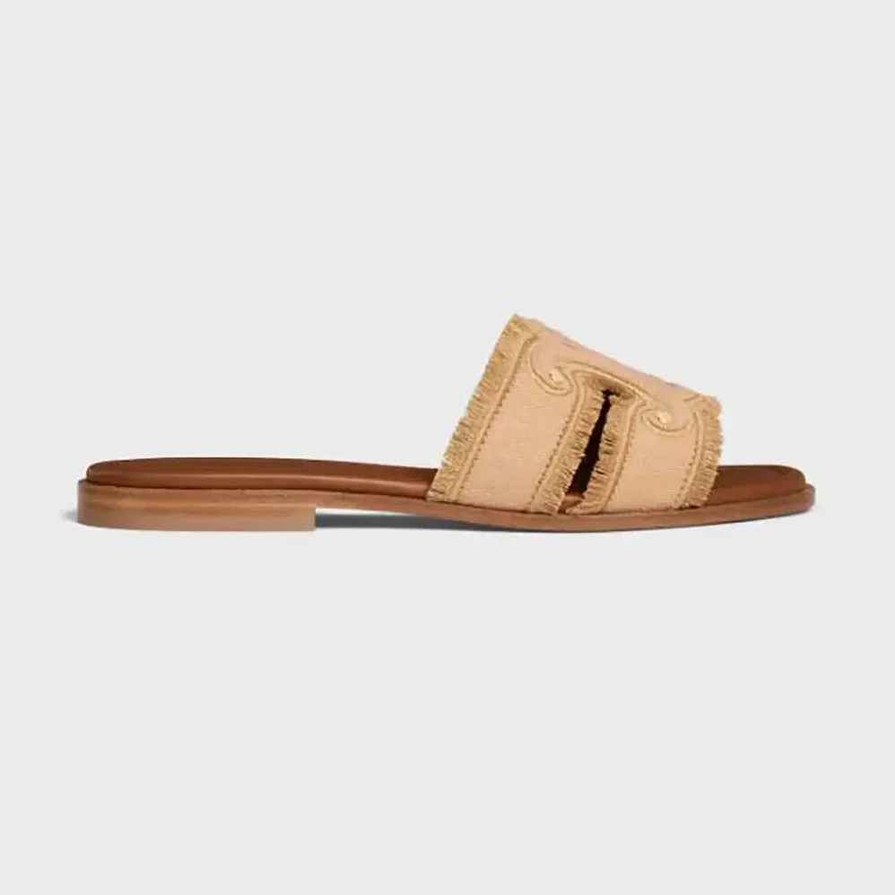 Celine Marina Fringed Mule in Cotton for Women in Beige