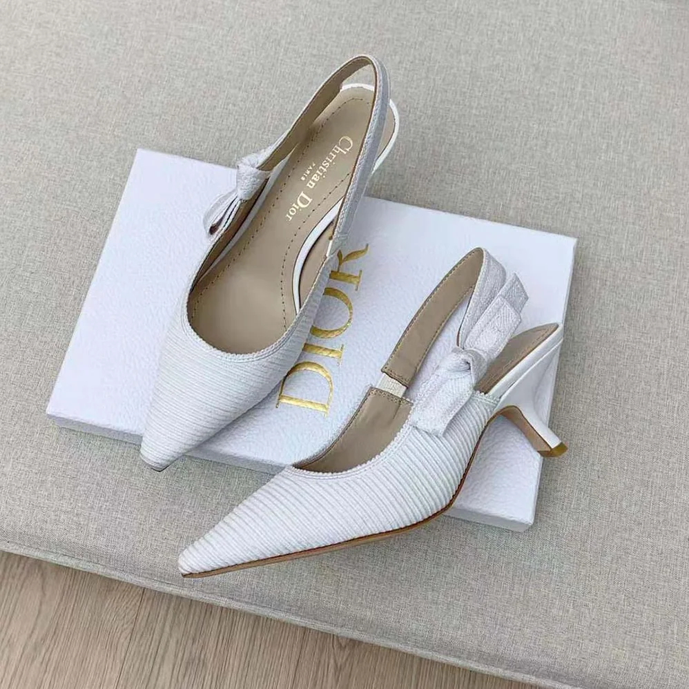 Dior J Adior Slingback Pump White Cotton Embroidery for Women Dior J Adior Slingback Pump White Cotton Embroidery for Women