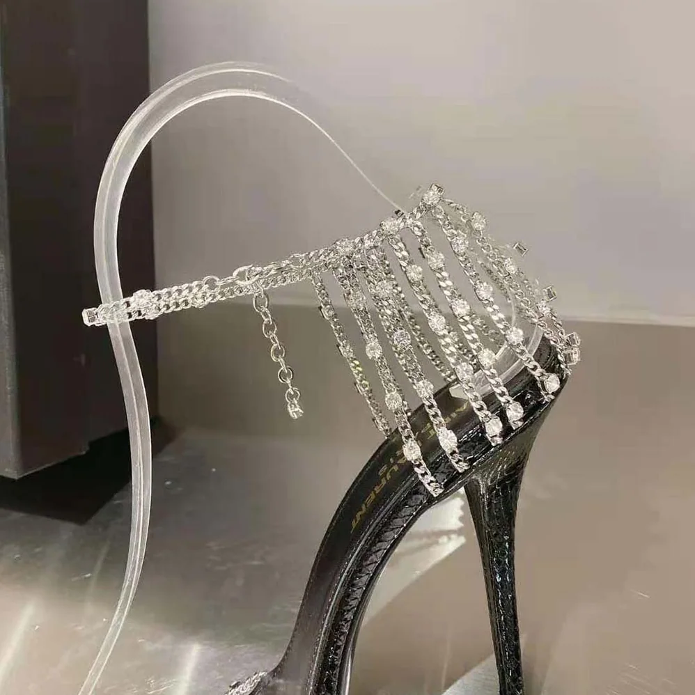 Saint Laurent YSL Alex Chain Sandals in Lacquered Ayers for Women Saint Laurent YSL Alex Chain Sandals in Lacquered Ayers for Women