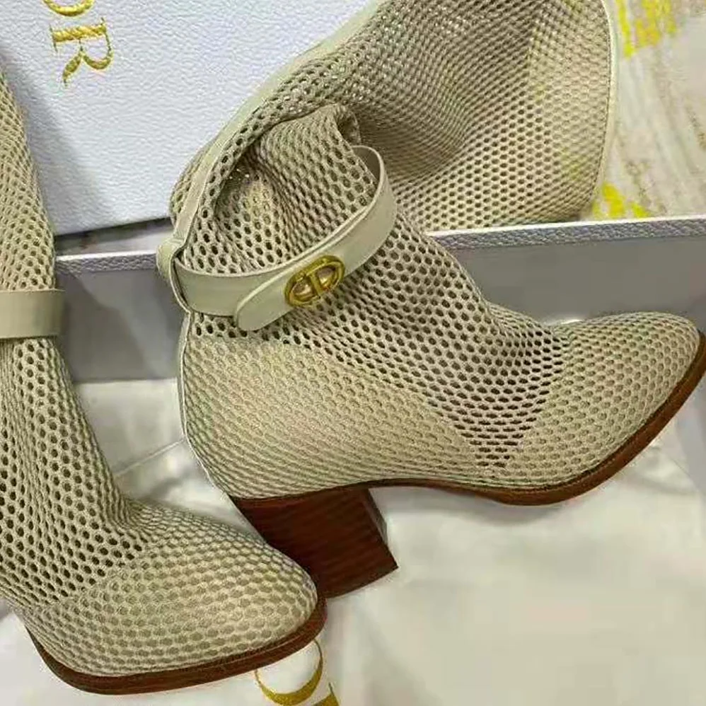 Dior Dior Empreinte Heeled Boot Off-White Mesh Calfskin in 7cm Heel for Women