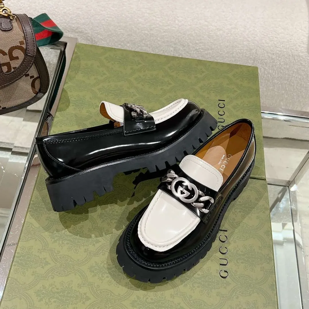 Chanel Moccasins Black in White