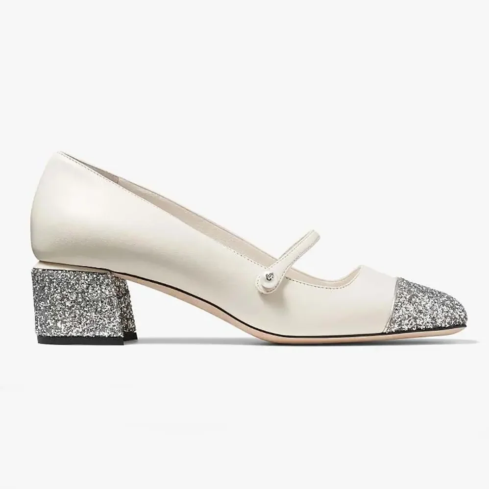 Jimmy Choo Elisa 45 Silver for Women in Latte Glitter Leather Pumps Jimmy Choo Elisa 45 Silver for Women in Latte Glitter Leather Pumps