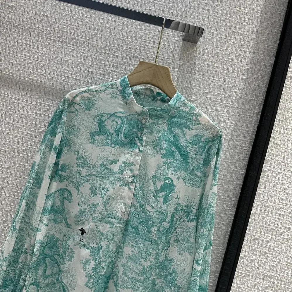 Dior Dioriviera Long Blouse White and Aquamarina Cotton Muslin for Women Dior Dioriviera Long Blouse White and Aquamarina Cotton Muslin for Women