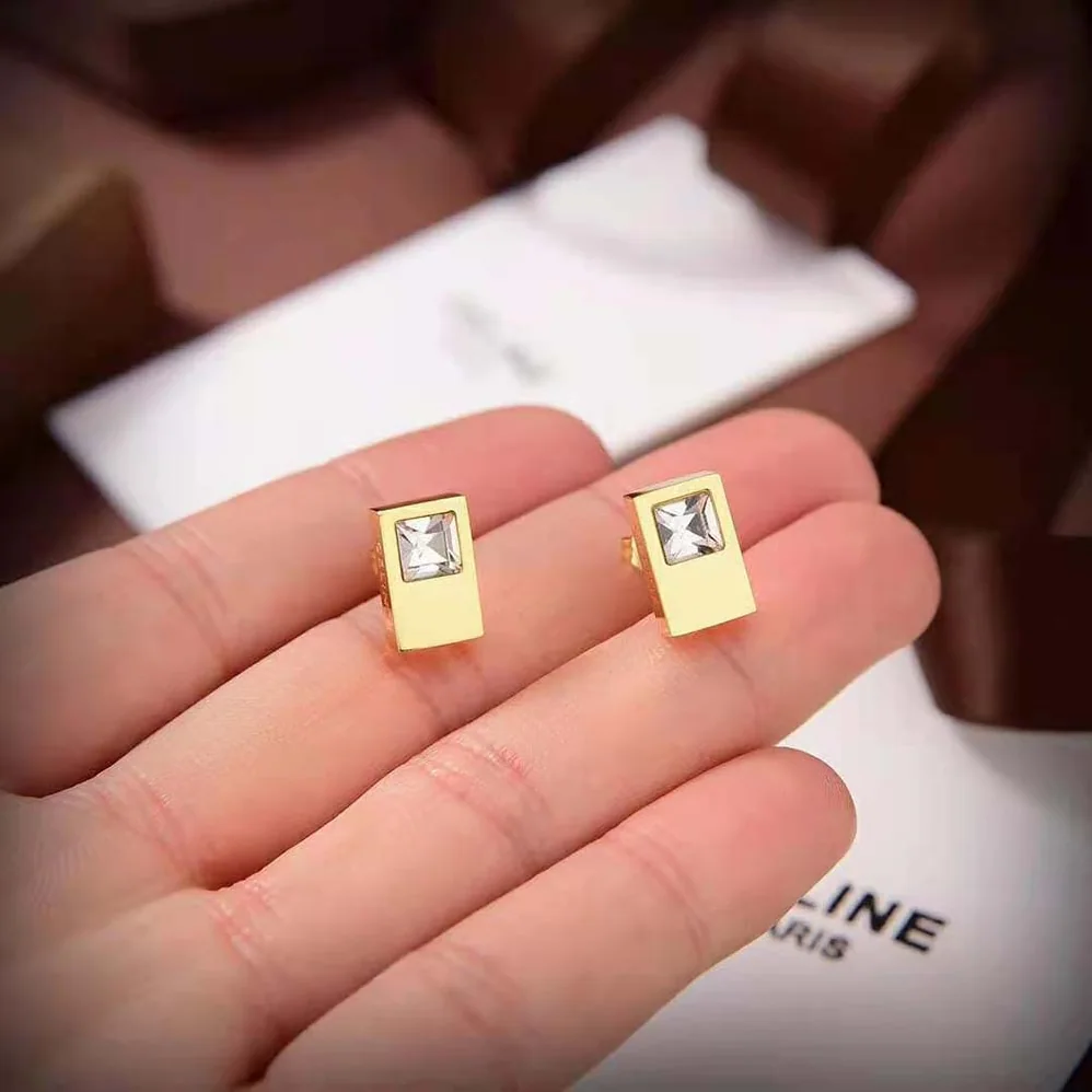 Celine Sentimental Double Square Stud in Yellow Gold and Diamond for Women