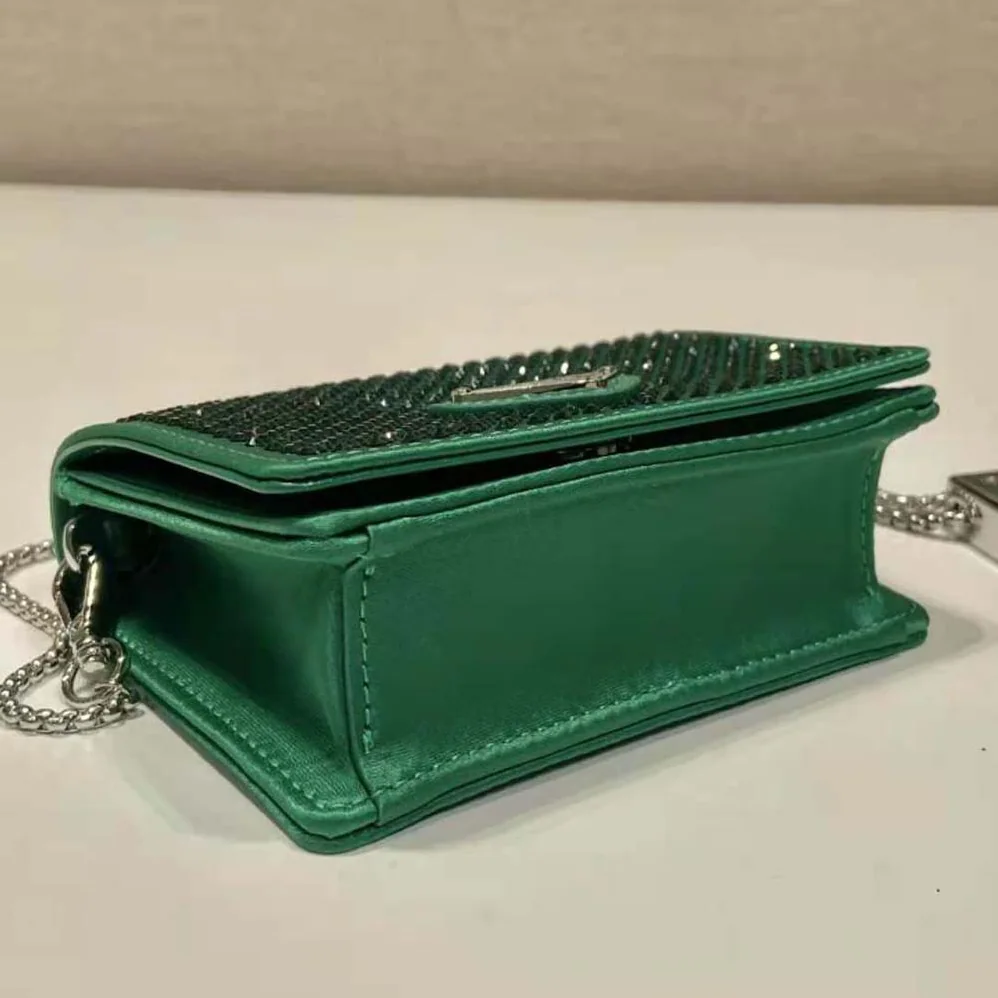 Prada Cardholder with Shoulder Strap and Crystals for Women in Green Prada Cardholder with Shoulder Strap and Crystals for Women in Green