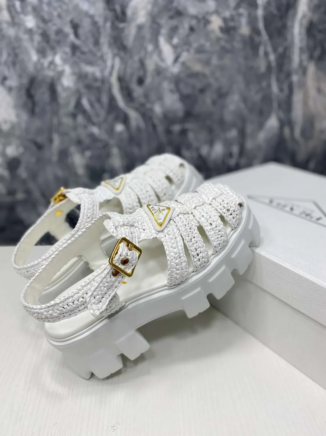 Prada Monolith Crochet Cage Sandals Pink Prada Monolith Crochet Cage Sandals Pink