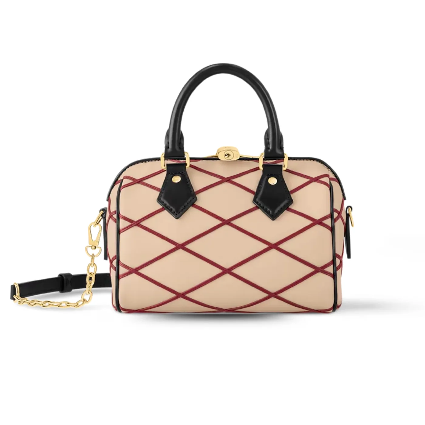 Louis Vuitton Speedy Bandouliere 20 Top Handle Bag in Beige/ Red Gold Hardware