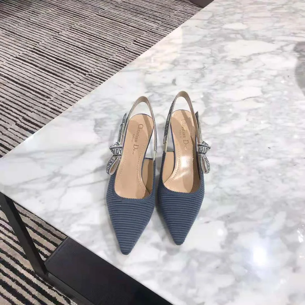 Dior J'Adior Slingback Pump Denim Blue Embroidered Cotton for Women Dior J'Adior Slingback Pump Denim Blue Embroidered Cotton for Women