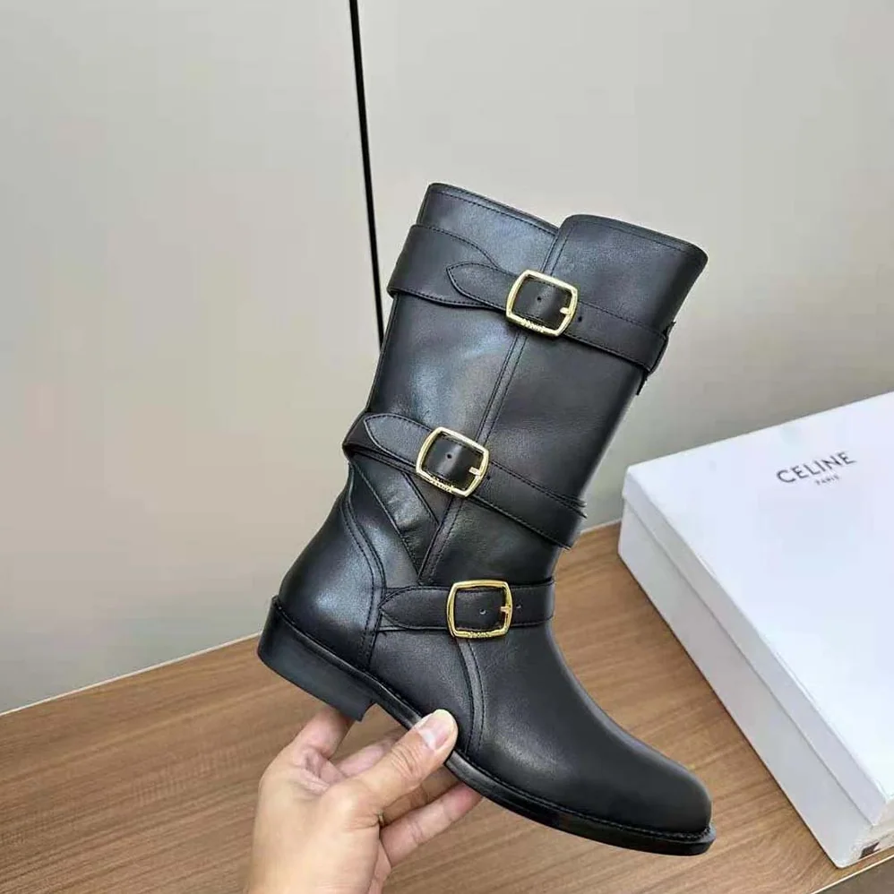 Celine Celine Lyra Triple Buckles Boot in Calfskin for Women in Black Celine Celine Lyra Triple Buckles Boot in Calfskin for Women in Black